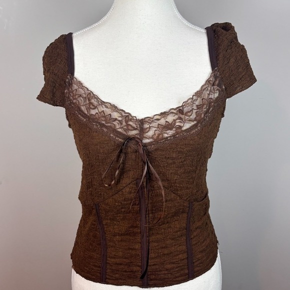 EARTHBOUND Tops - Earthbound Trading Co Women's Y2K Brown Mesh Lace Fairy Coquette Boho Top Large